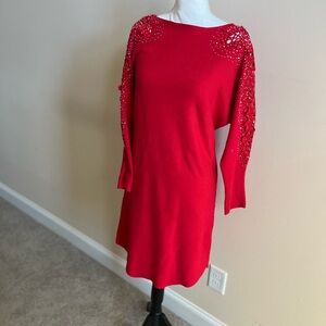 Siren Lily Red Long Sleeve Dress with Embellishments